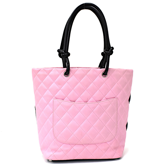 Chanel Cambon Line Medium Tote Handbag Calfskin Leather Coco Mark Pink Black - Picture 3 of 8